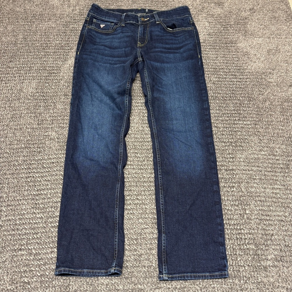 GUESS JEANS Mens 32x29 Dark Wash Blue Straight Leg Stretch Denim
